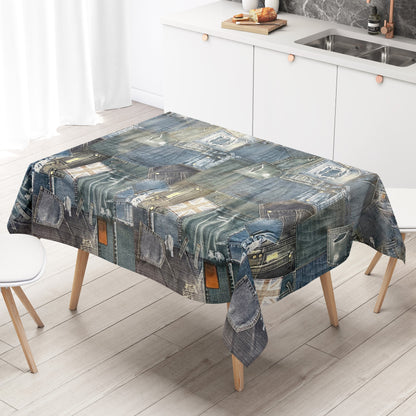 Nappe en toile cirée K150023 Jeans Denim bleu carré rond ovale