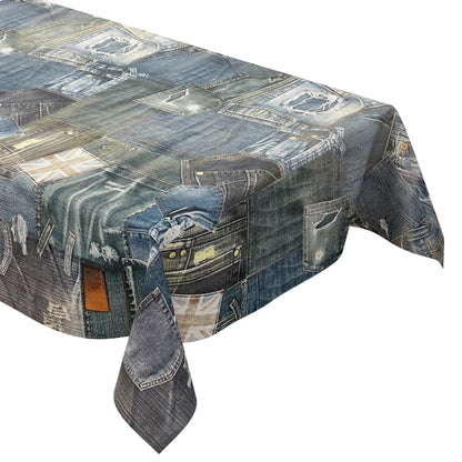 Nappe en toile cirée K150023 Jeans Denim bleu carré rond ovale