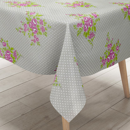 Nappe en toile cirée K150029 pois lavande sur beige carré rond ovale