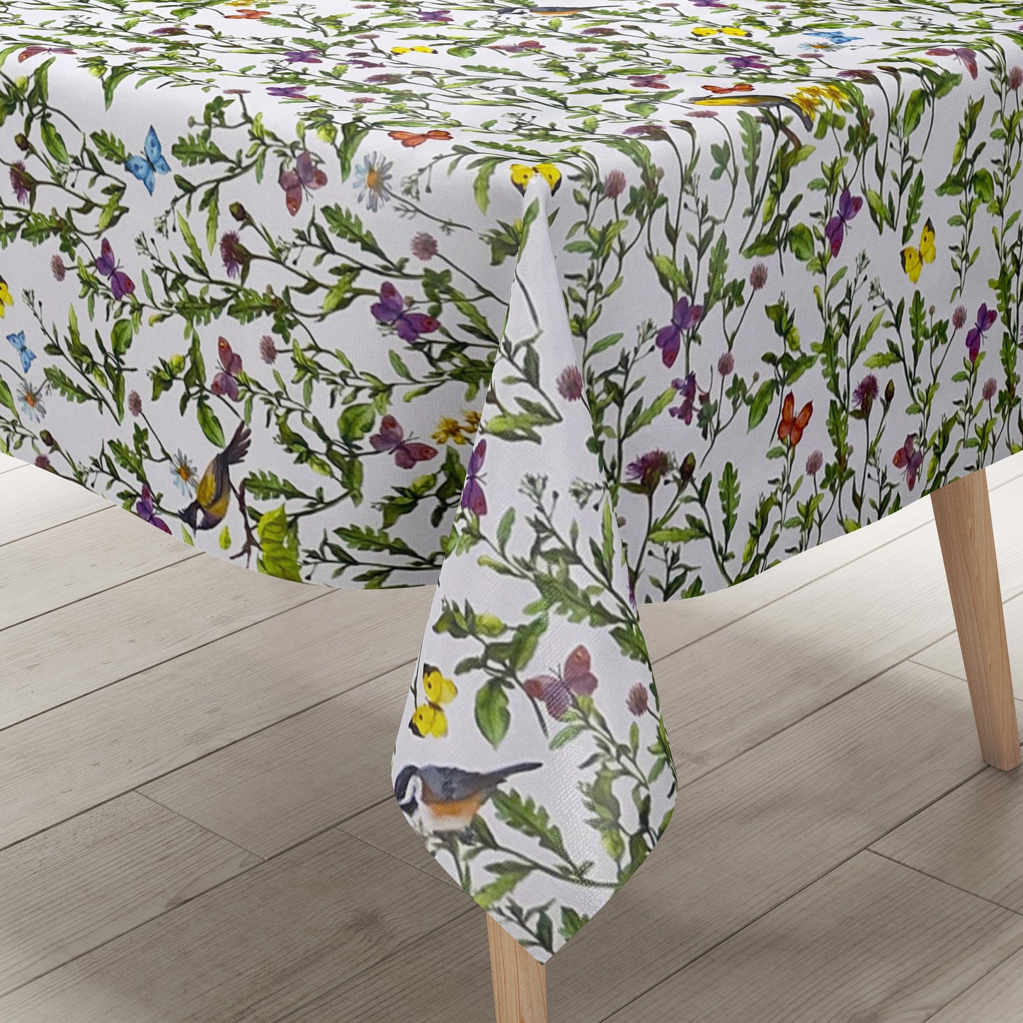 Nappe en toile cirée K150058 prairie fleurie papillons carré rond ovale