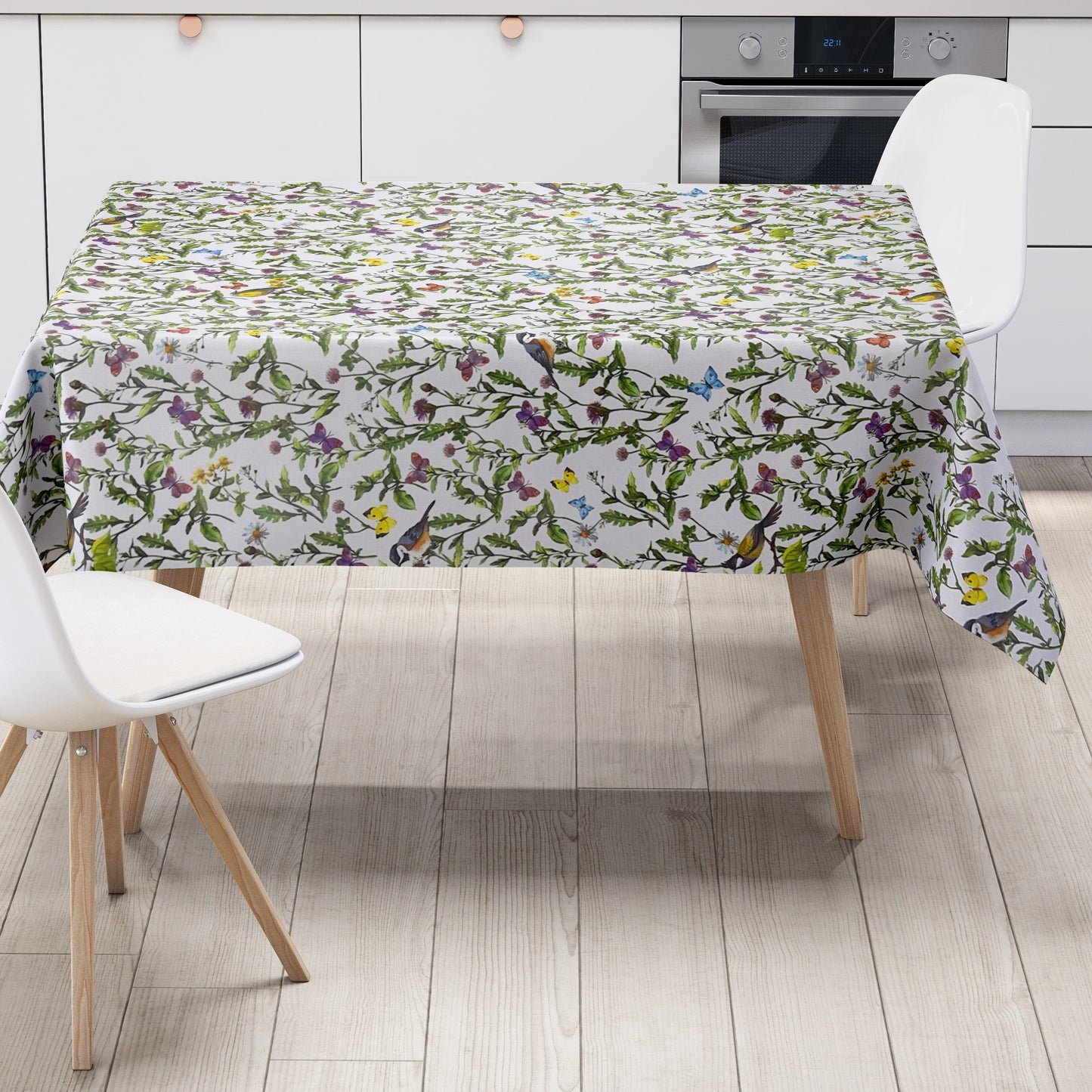 Nappe en toile cirée K150058 prairie fleurie papillons carré rond ovale