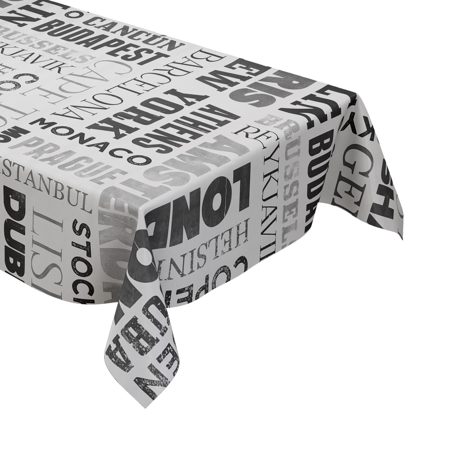 Oilcloth tablecloth K150059 cities Berlin London black white square round oval