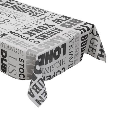 Oilcloth tablecloth K150059 cities Berlin London black white square round oval