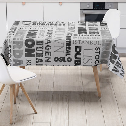 Oilcloth tablecloth K150059 cities Berlin London black white square round oval