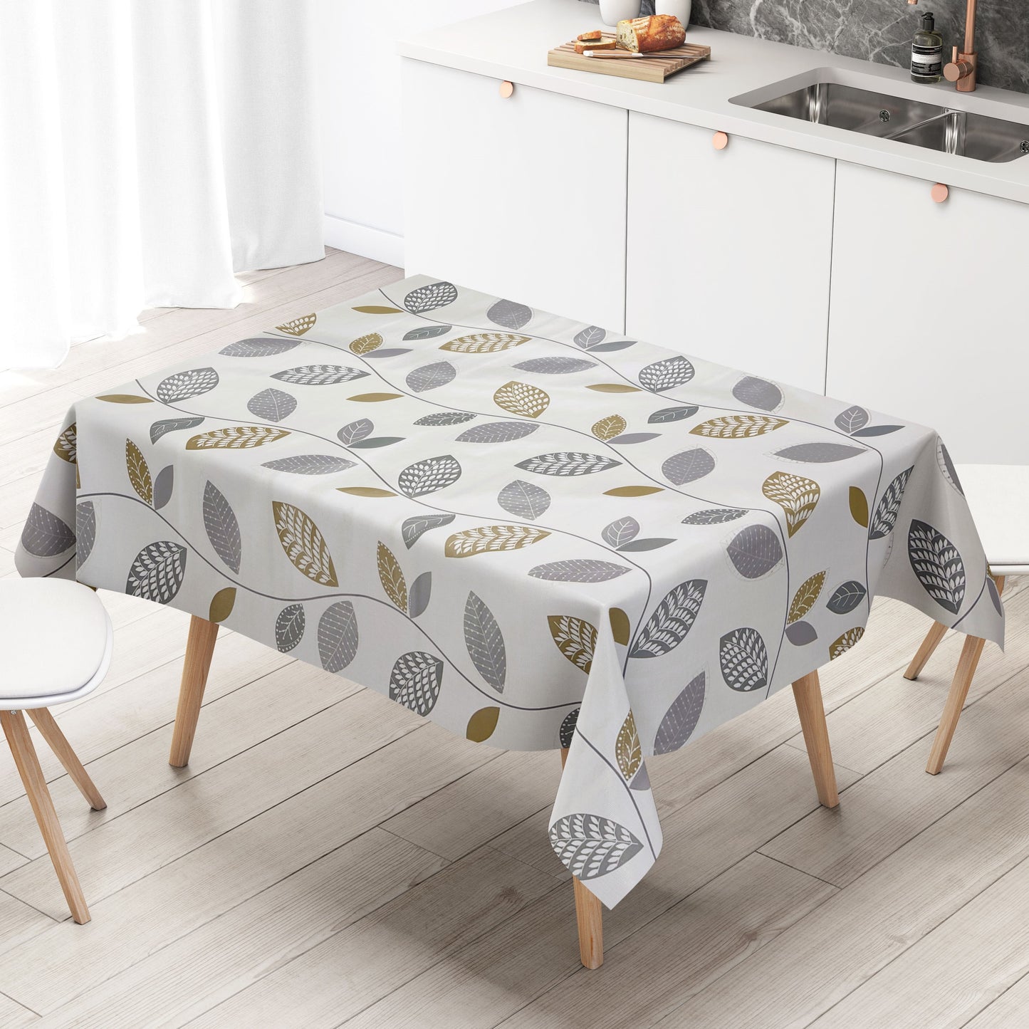 Oilcloth tablecloth K150087 leaves autumn on white square round oval