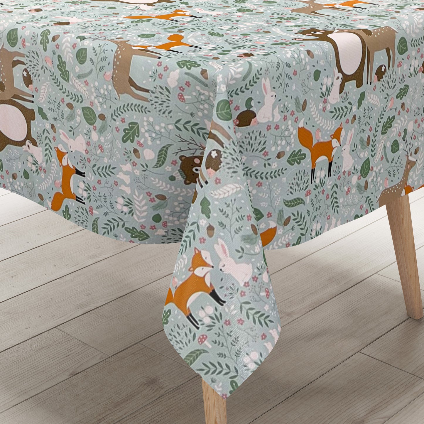 Nappe en toile cirée K150133 motif enfant renard cerf ours conte de fées carré rond ovale