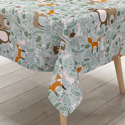 Nappe en toile cirée K150133 motif enfant renard cerf ours conte de fées carré rond ovale