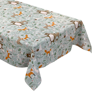Nappe en toile cirée K150133 motif enfant renard cerf ours conte de fées carré rond ovale