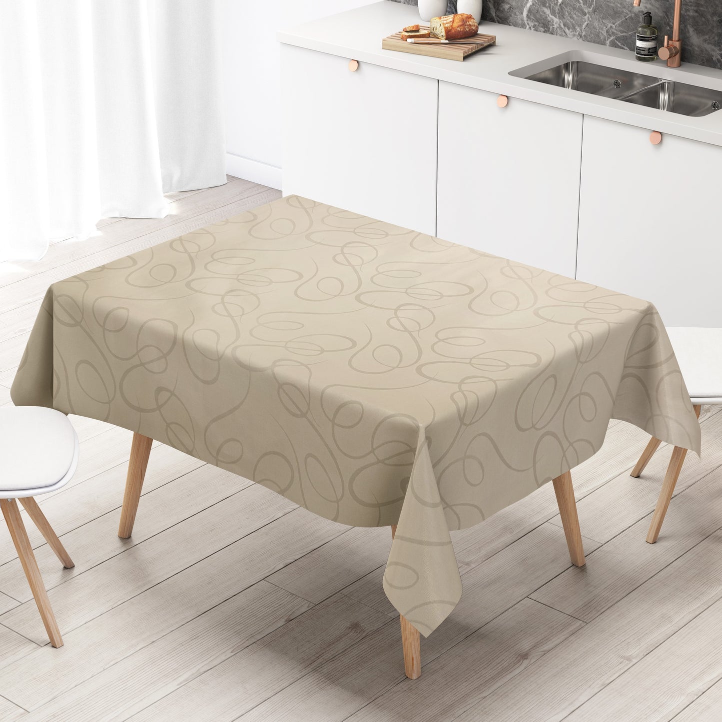 Nappe en toile cirée K150136 Ornements baroques beige crème carré rond ovale