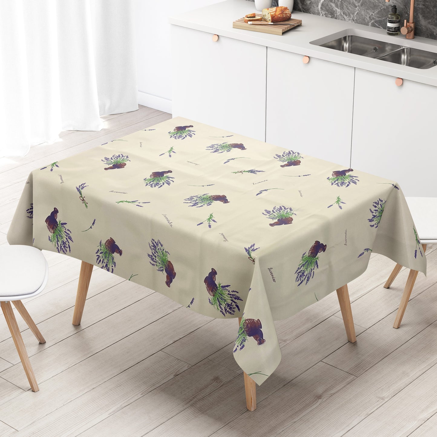 Wachstuch Tischdecke K150114 Lavendel auf beige eckig rund oval