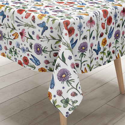 Nappe en toile cirée K150157 prairie fleurie papillons carré rond ovale