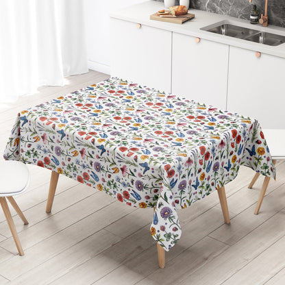 Nappe en toile cirée K150157 prairie fleurie papillons carré rond ovale