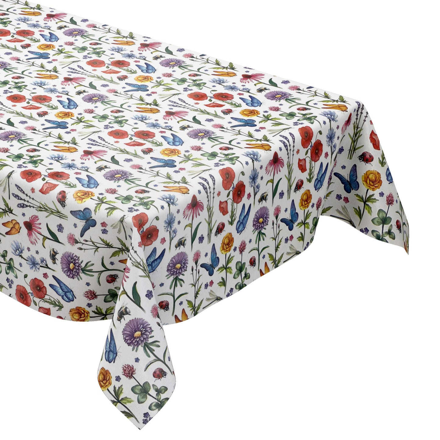 Nappe en toile cirée K150157 prairie fleurie papillons carré rond ovale