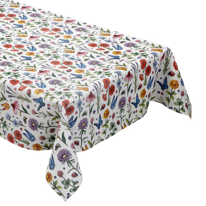 Nappe en toile cirée K150157 prairie fleurie papillons carré rond ovale