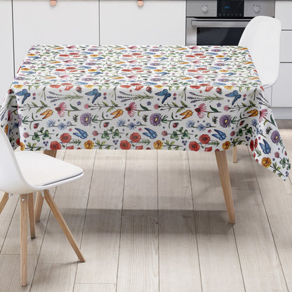Nappe en toile cirée K150157 prairie fleurie papillons carré rond ovale