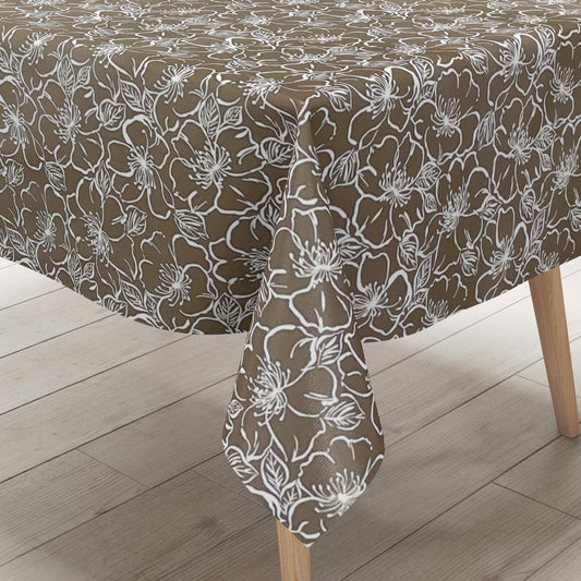 Oilcloth tablecloth K150172 Baroque floral lines light brown square round oval
