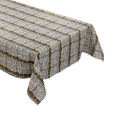 Nappe en toile cirée K150181 aspect rotin tressé marron beige carrée ronde ovale