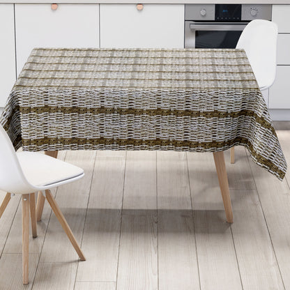 Nappe en toile cirée K150181 aspect rotin tressé marron beige carrée ronde ovale