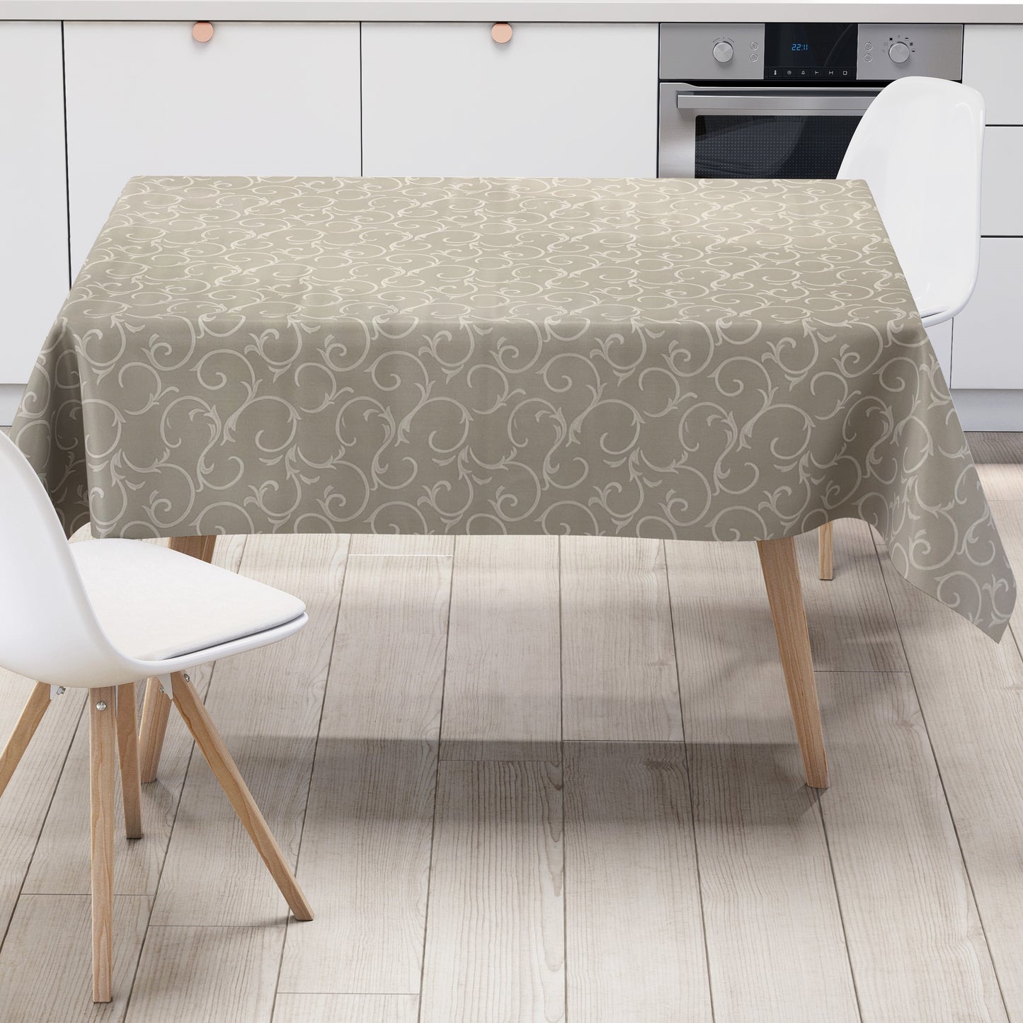 Oilcloth tablecloth K150192 Baroque ornaments beige cream square round oval