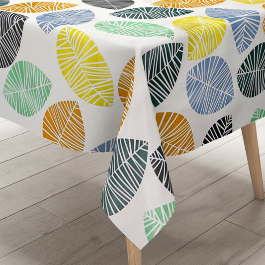 Oilcloth tablecloth K150200 foliage colorful leaves on white square round oval