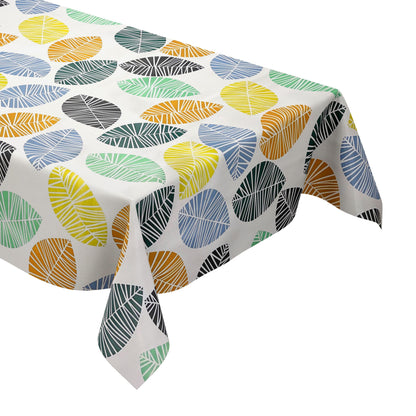Wachstuch Tischdecke K150200 Laub bunte Blätter auf weiß eckig rund oval