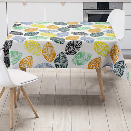Wachstuch Tischdecke K150200 Laub bunte Blätter auf weiß eckig rund oval