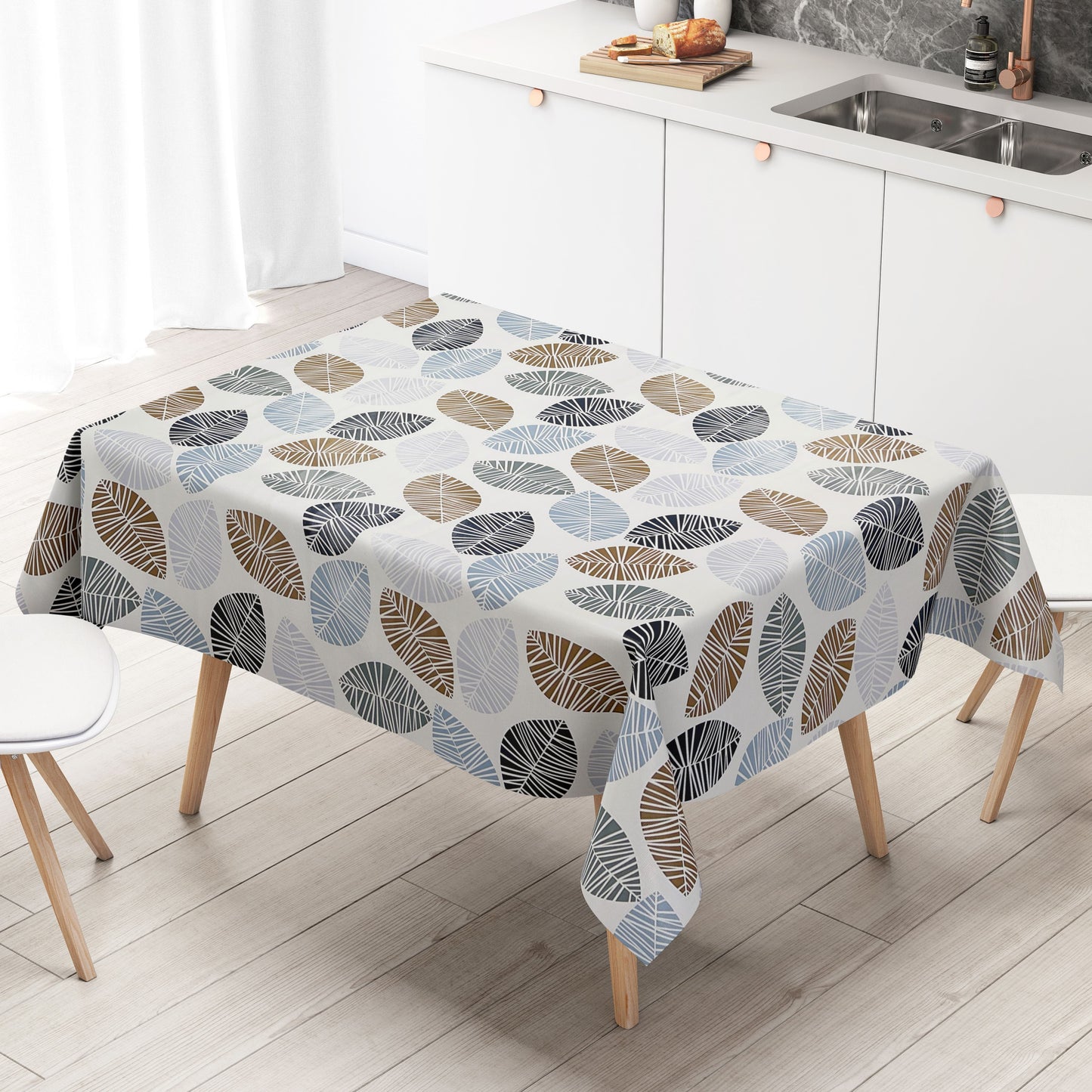 Wachstuch Tischdecke K150201 Laub Blätter Herbst auf weiß eckig rund oval