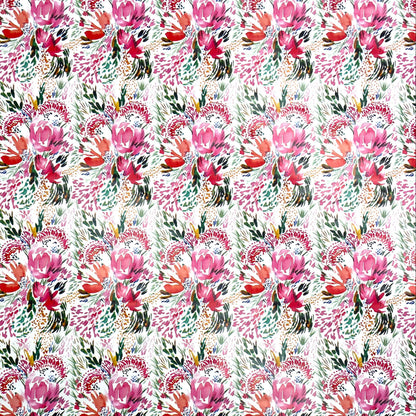 Wachstuch Tischdecke K150202 Blumenwiese rosa Blüten auf weiß eckig rund oval