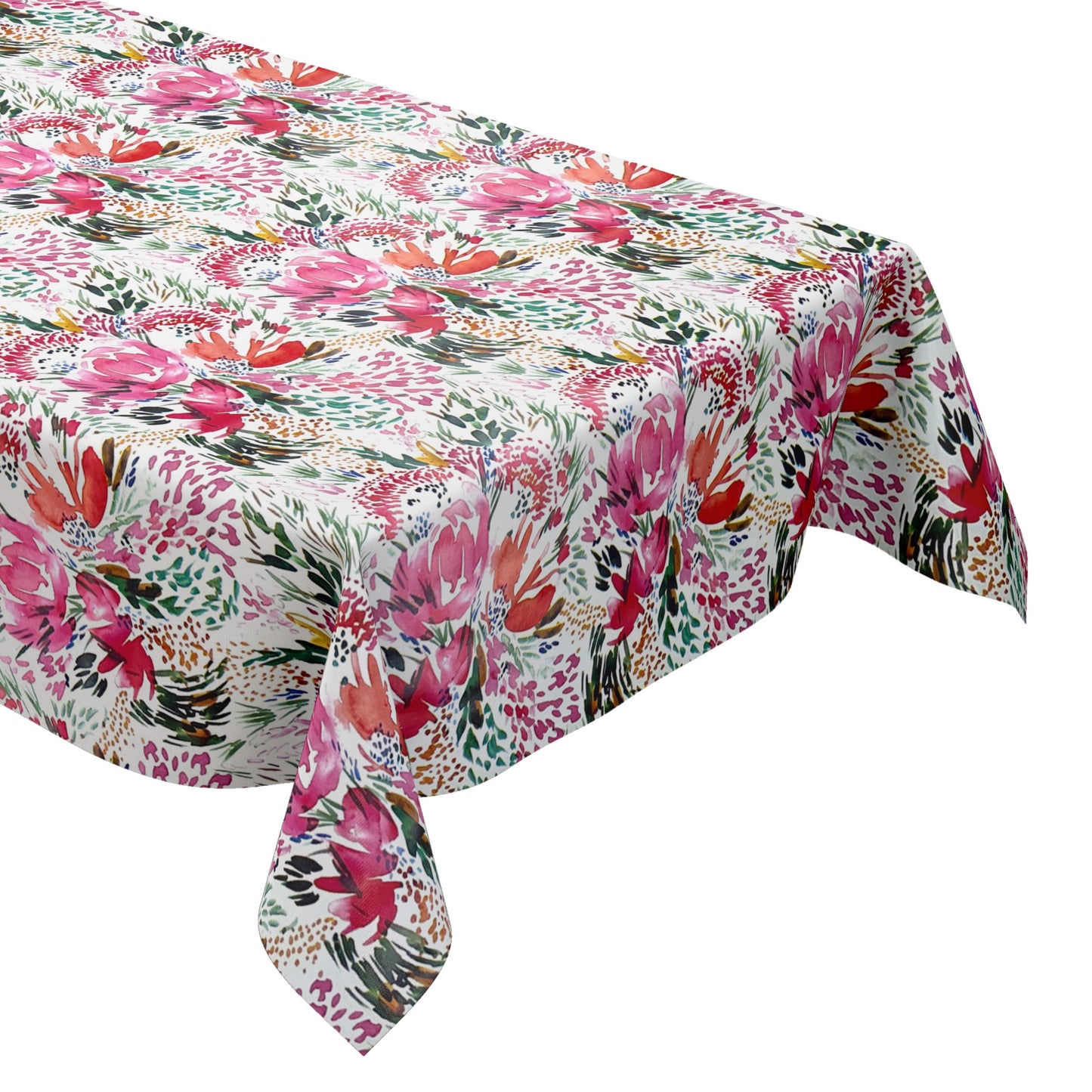 Wachstuch Tischdecke K150202 Blumenwiese rosa Blüten auf weiß eckig rund oval