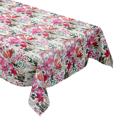 Wachstuch Tischdecke K150202 Blumenwiese rosa Blüten auf weiß eckig rund oval