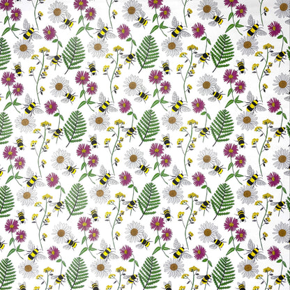 Oilcloth tablecloth K150205 colorful flowers and bees on white square round oval