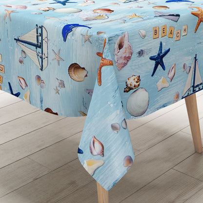 Nappe en toile cirée K150214 coquillage sable étoile de mer maritime carré rond ovale