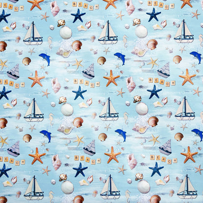 Nappe en toile cirée K150214 coquillage sable étoile de mer maritime carré rond ovale
