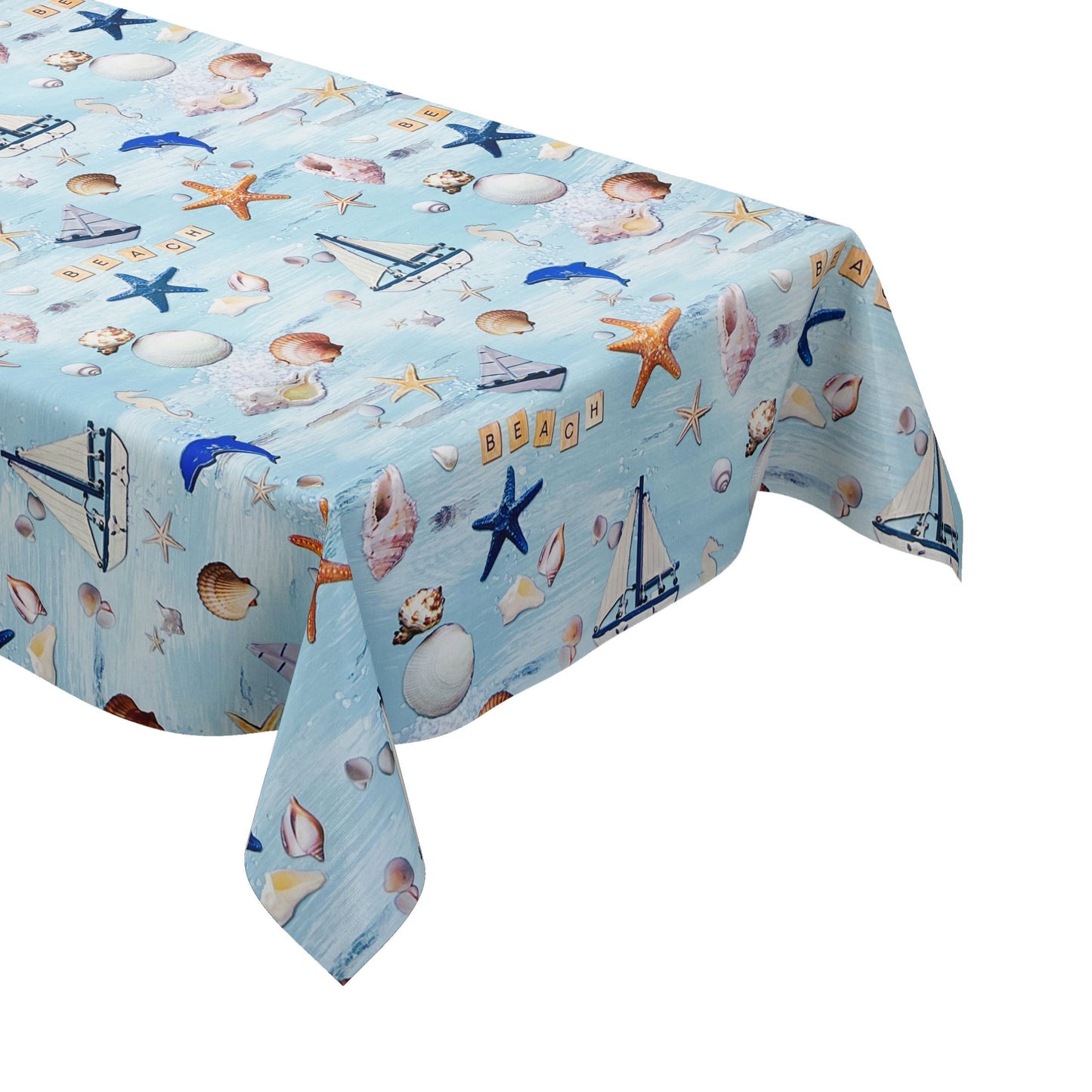 Nappe en toile cirée K150214 coquillage sable étoile de mer maritime carré rond ovale