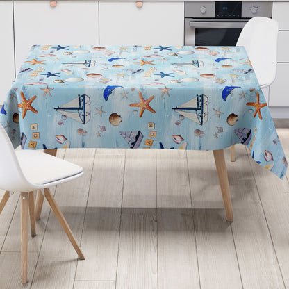 Nappe en toile cirée K150214 coquillage sable étoile de mer maritime carré rond ovale