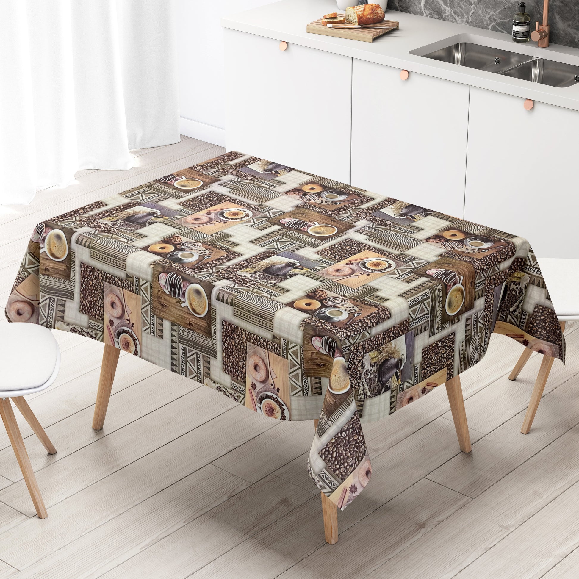 Wachstuchtischdecke Kaffee Küche Bohnen Donuts