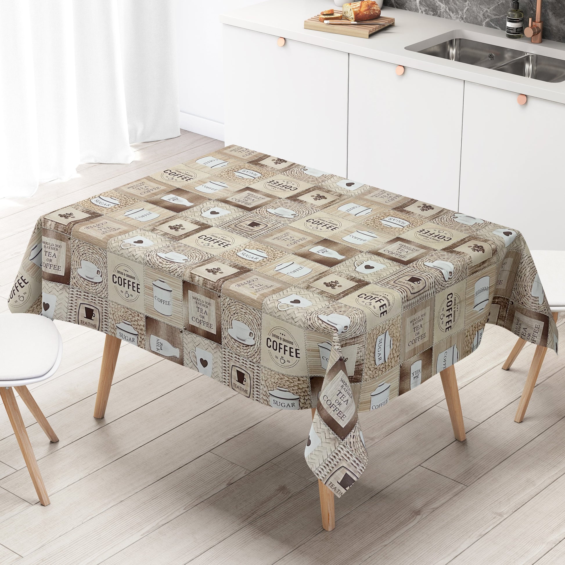 abwaschbare PVC Tischdecke Kücke Kaffee Zucker Tee