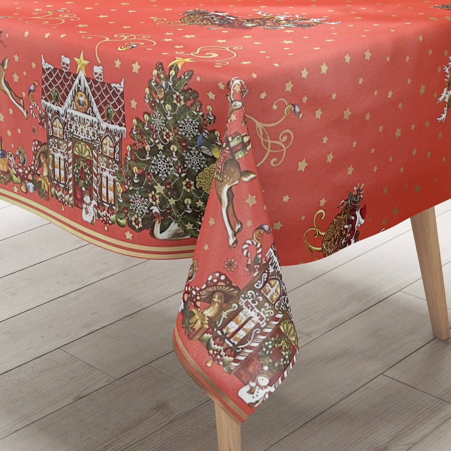 Nappe en toile cirée KEVKUS Noël K23B bordure rouge motif Père Noël carrée ronde ovale