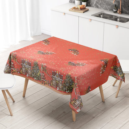 Nappe en toile cirée KEVKUS Noël K23B bordure rouge motif Père Noël carrée ronde ovale