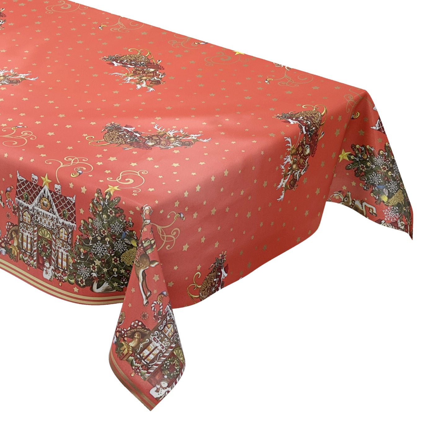 Nappe en toile cirée KEVKUS Noël K23B bordure rouge motif Père Noël carrée ronde ovale