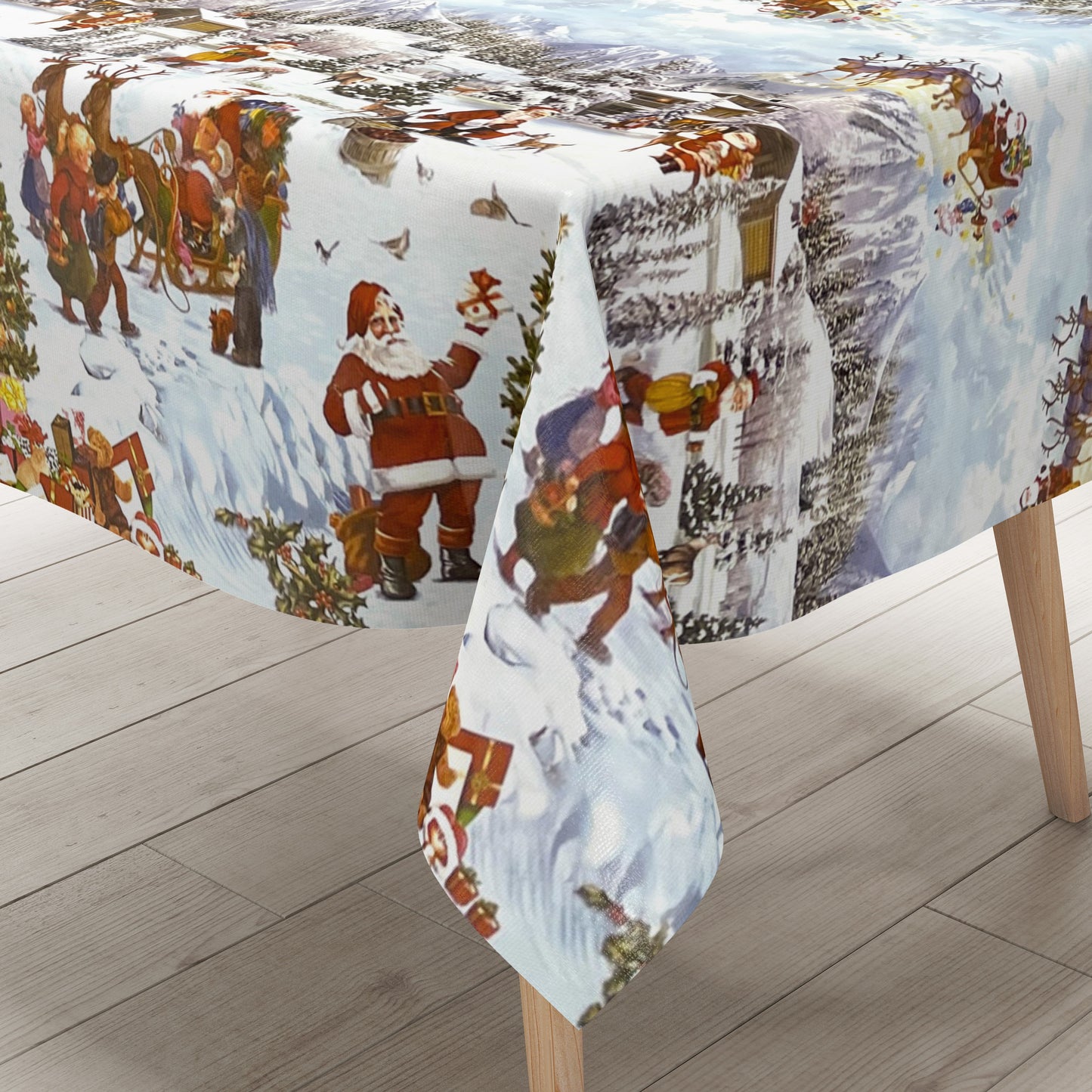 Nappe en toile cirée KEVKUS Noël K25A motif bordure hiver village carré rond ovale