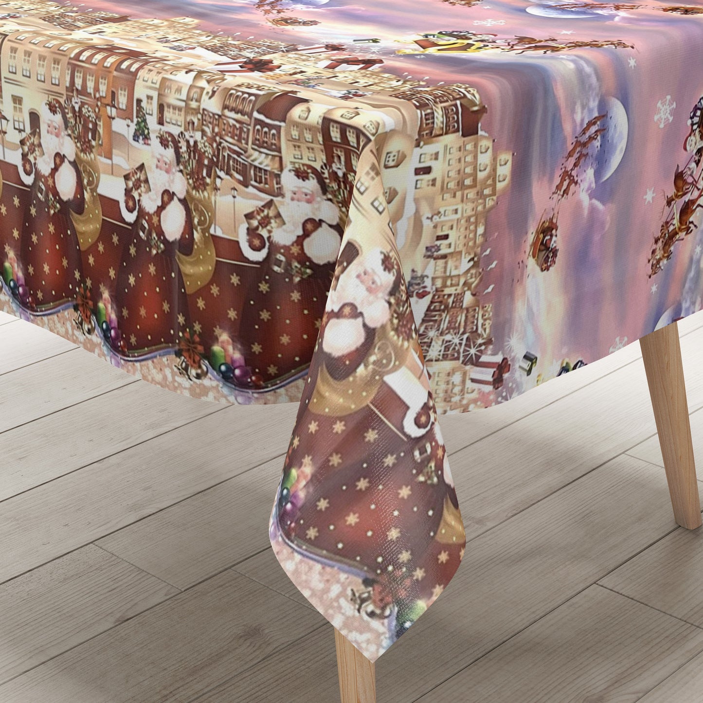 Nappe en toile cirée KEVKUS Noël K25B motif bordure hiver village carré rond ovale