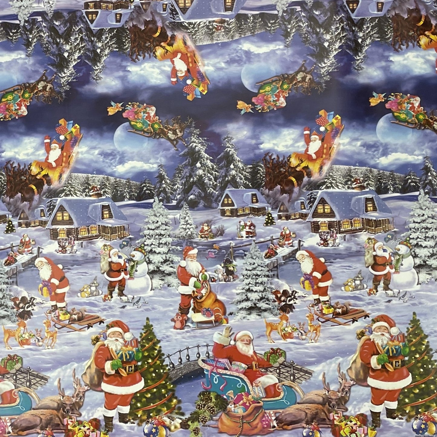 Nappe en toile cirée KEVKUS Noël K25C motif bordure hiver village carré rond ovale