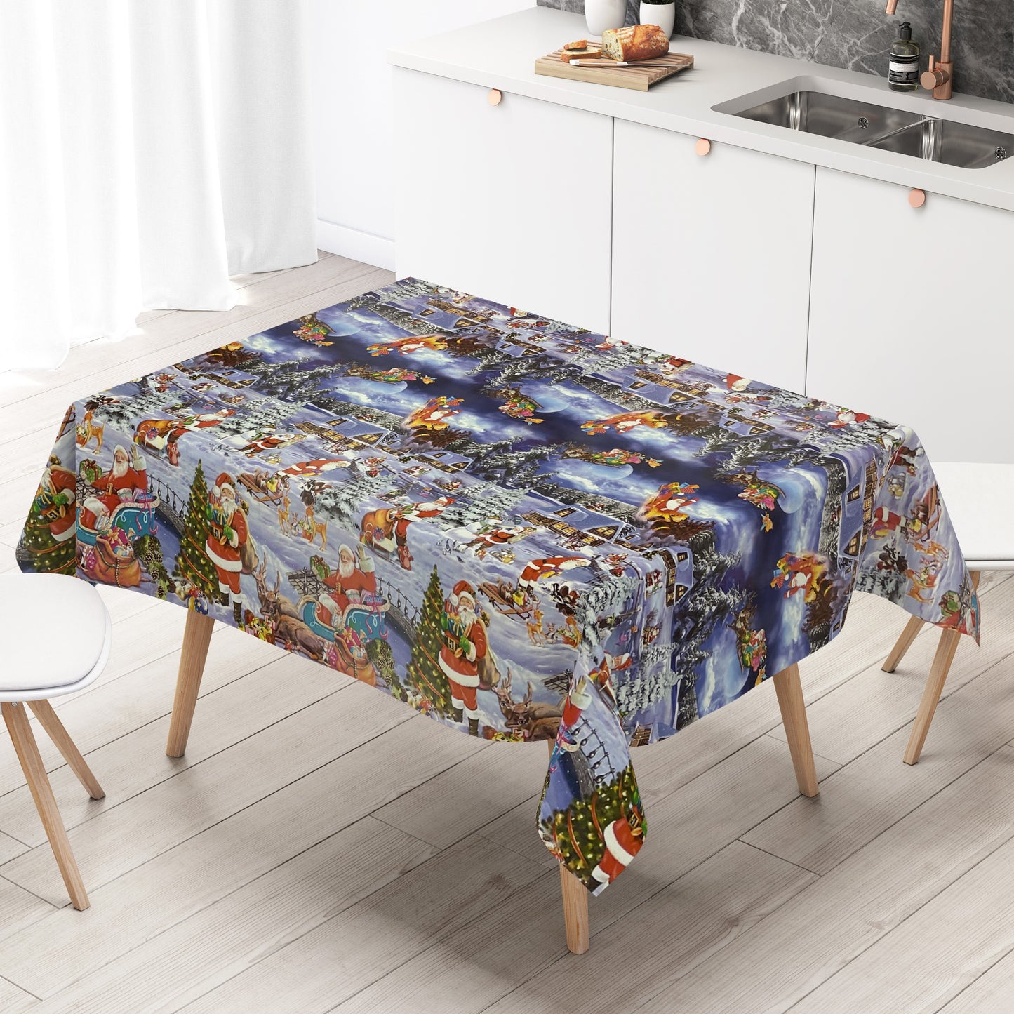 Nappe en toile cirée KEVKUS Noël K25C motif bordure hiver village carré rond ovale