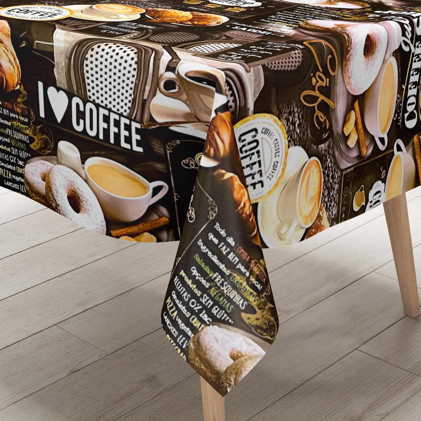 Wachstuchtischdecke Kaffee Küche Donouts braun