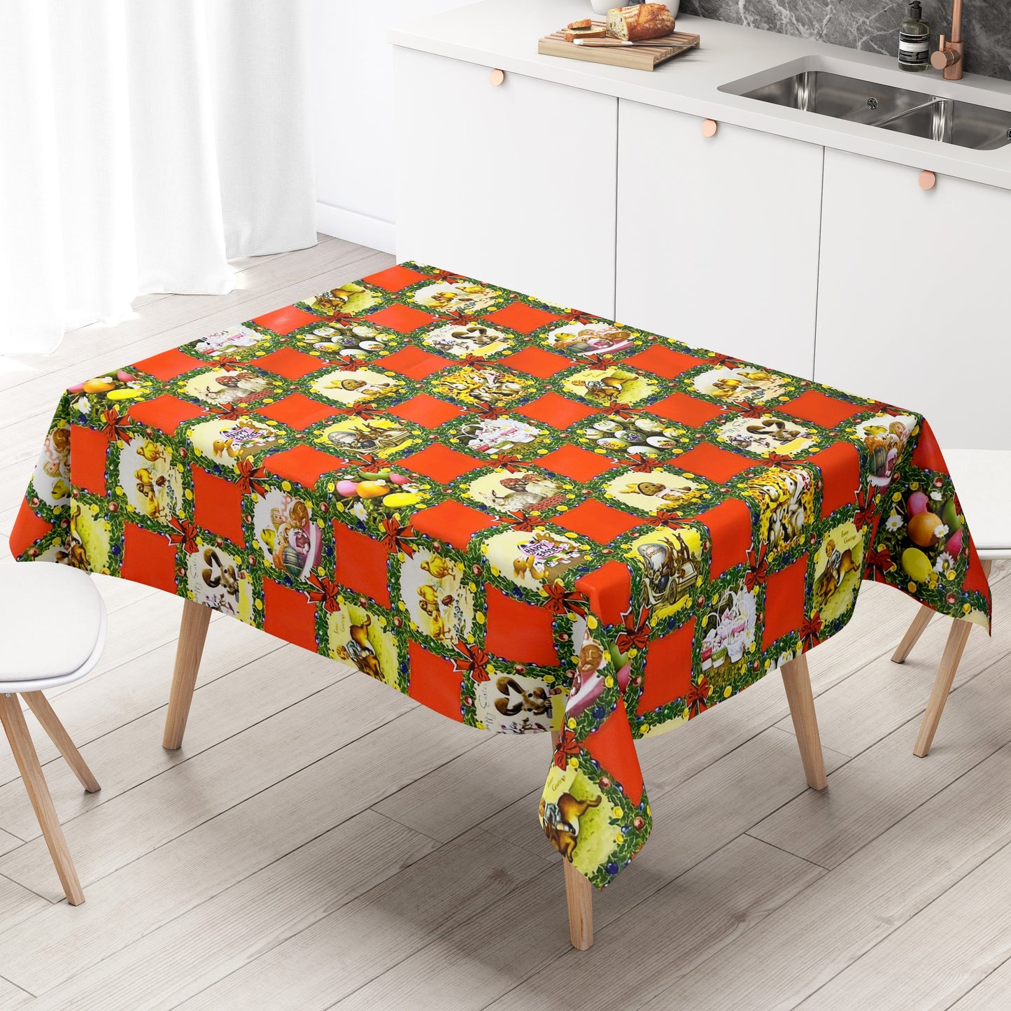 Wachstuch Tischdecke Meterware K836-2 Ostern HAPPY EASTER rot kariert eckig rund oval