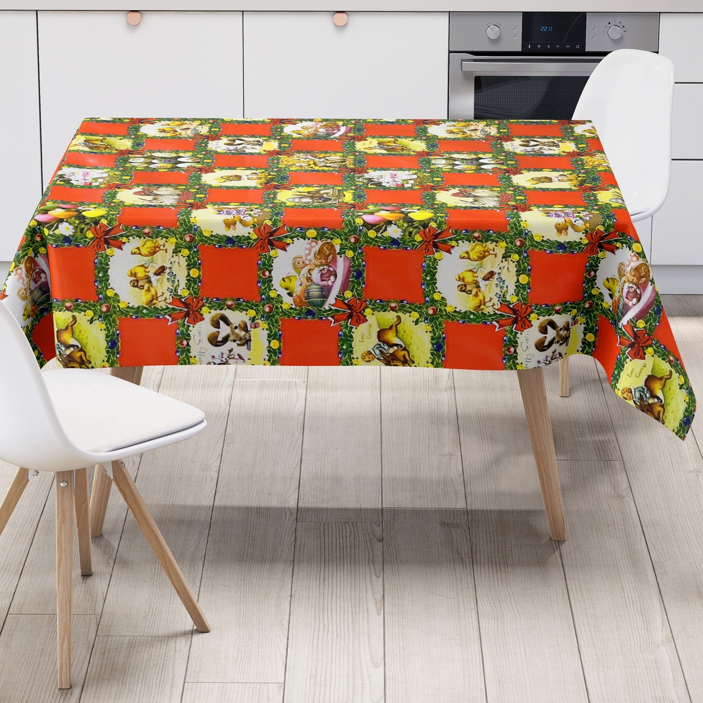 Wachstuch Tischdecke Meterware K836-2 Ostern HAPPY EASTER rot kariert eckig rund oval