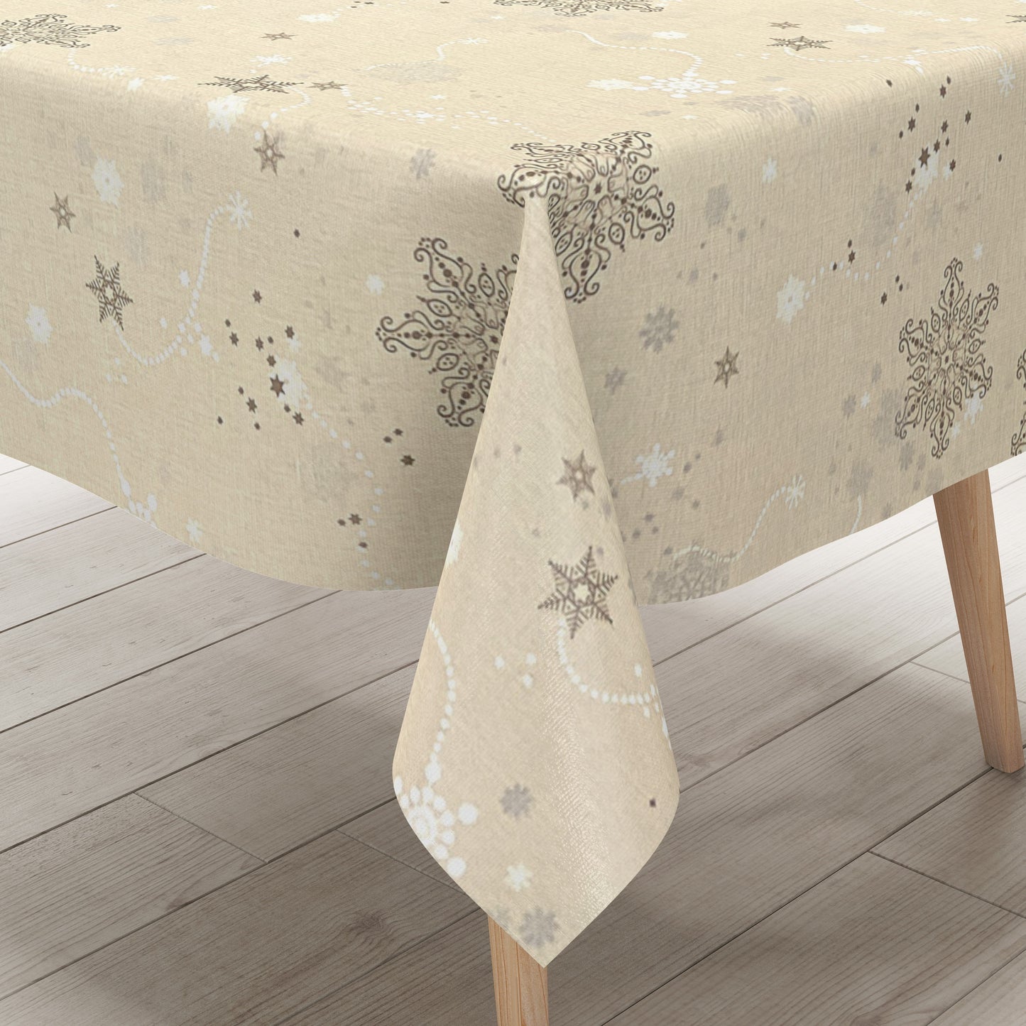 Oilcloth tablecloth embossed Christmas Scandinavia beige KE00820 square round oval