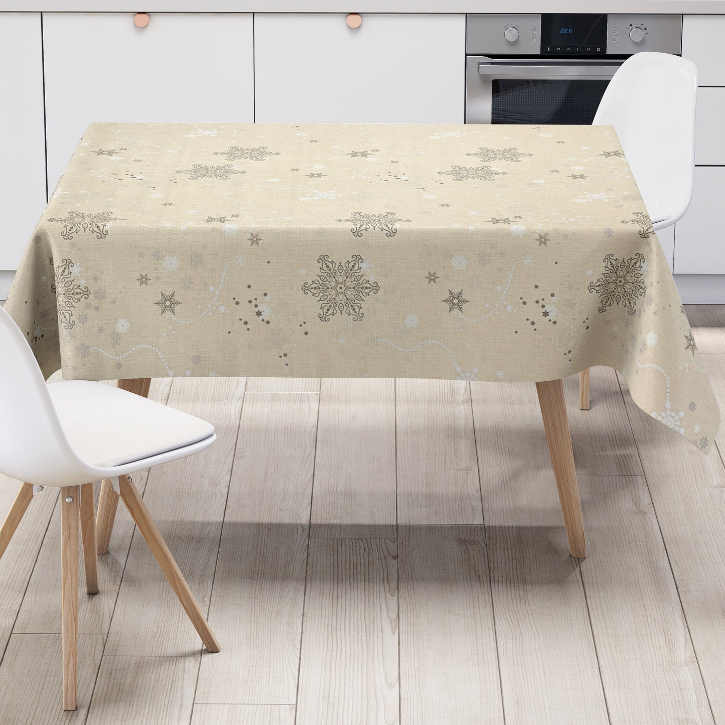 Oilcloth tablecloth embossed Christmas Scandinavia beige KE00820 square round oval