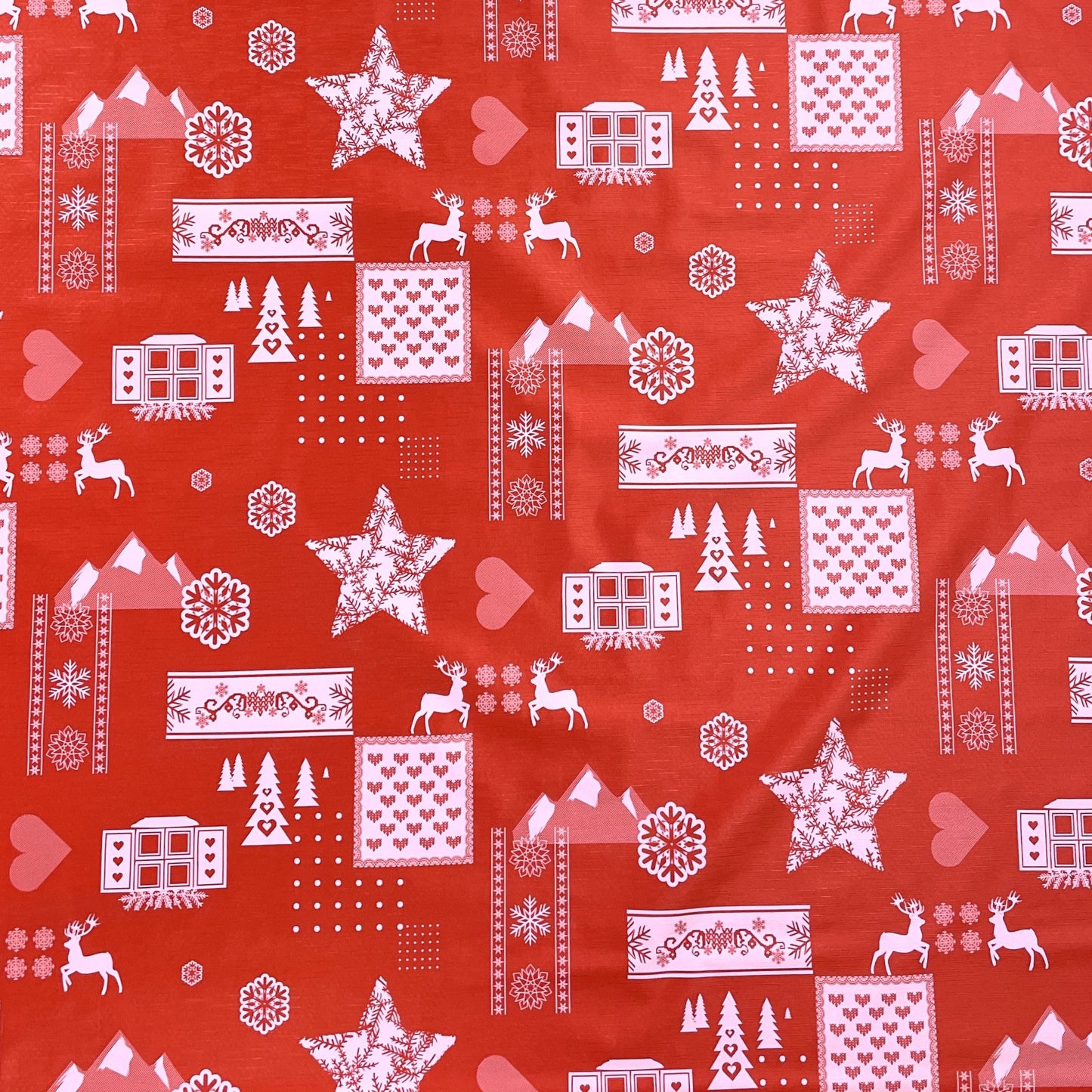 Nappe en toile cirée gaufrée Noël KE34210 renne flocons de neige rouge carré rond ovale